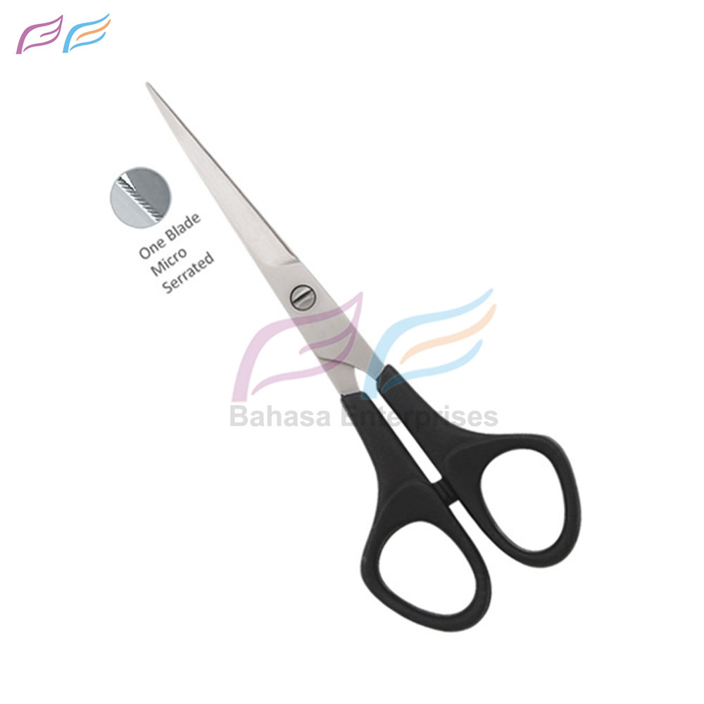 Scissors with Plastic Handle One Blade Micro Serrated